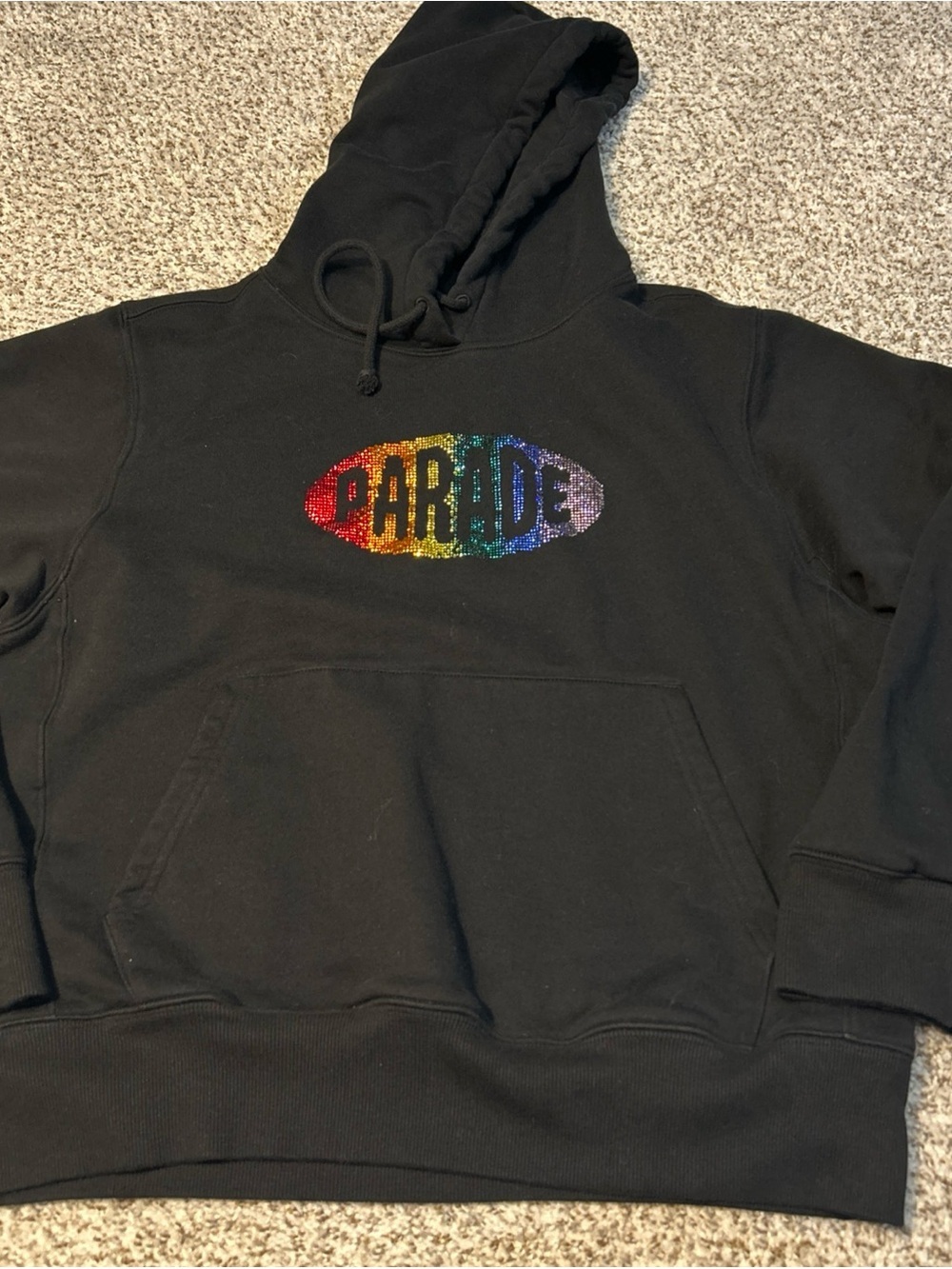 Parade Black Hoodie with Rainbow 'PARADE' Crystal Logo